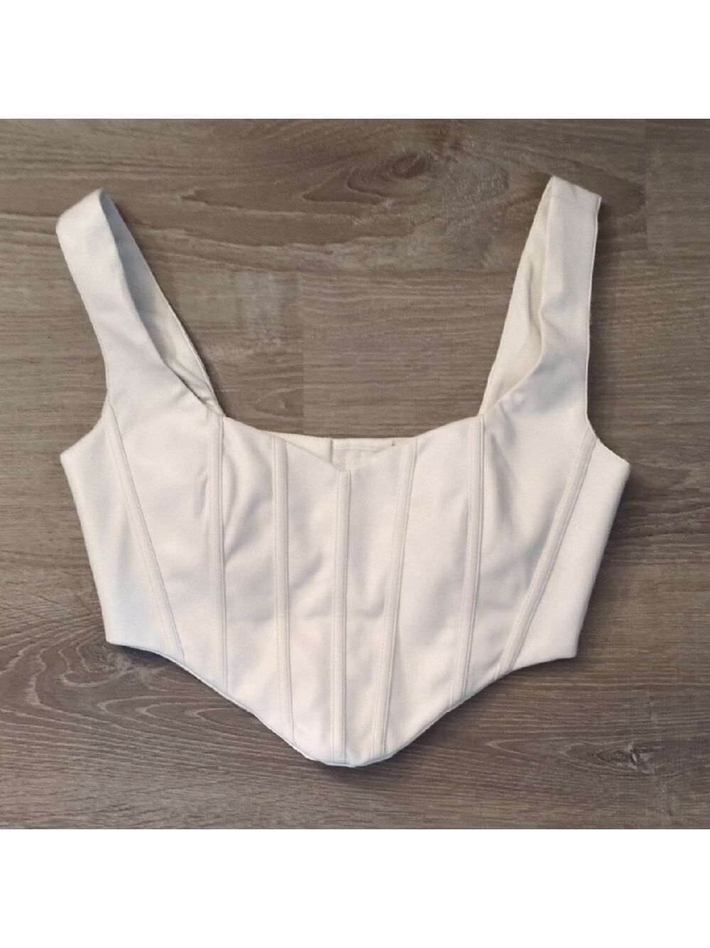 Meshki White Faux Leather Corset Crop Top Size Medium